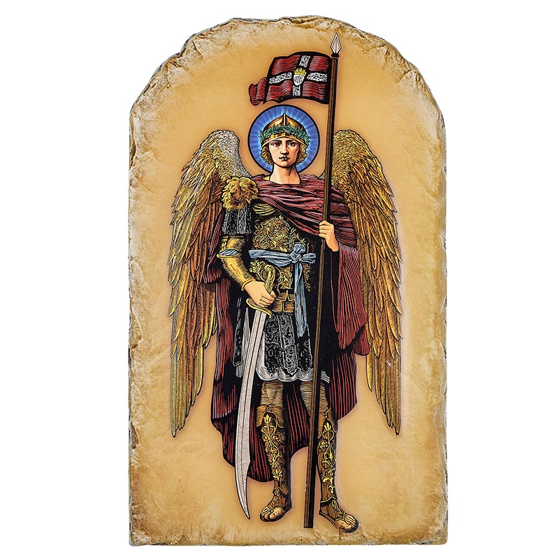 Arched Tile Plaque - Saint Michael Colored
