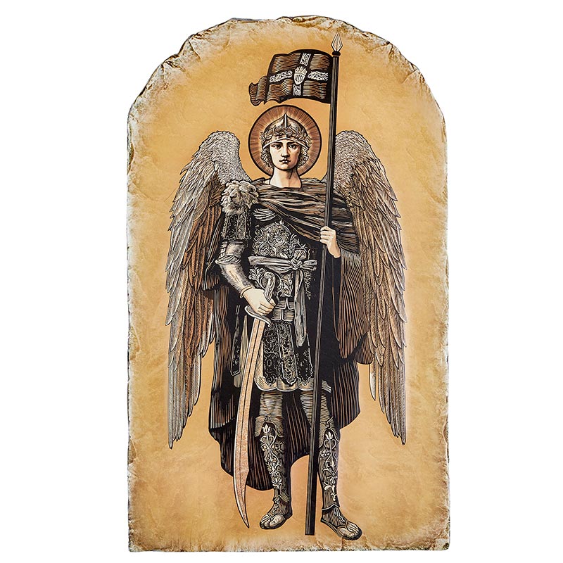 Arched Tile Plaque - Saint Michael Sepia