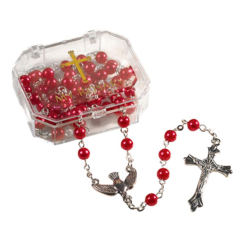 Sacramental Rosary - Confirmation Red Faux Pearl
