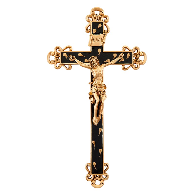 Crucifix with Floral Design - Golden Brown