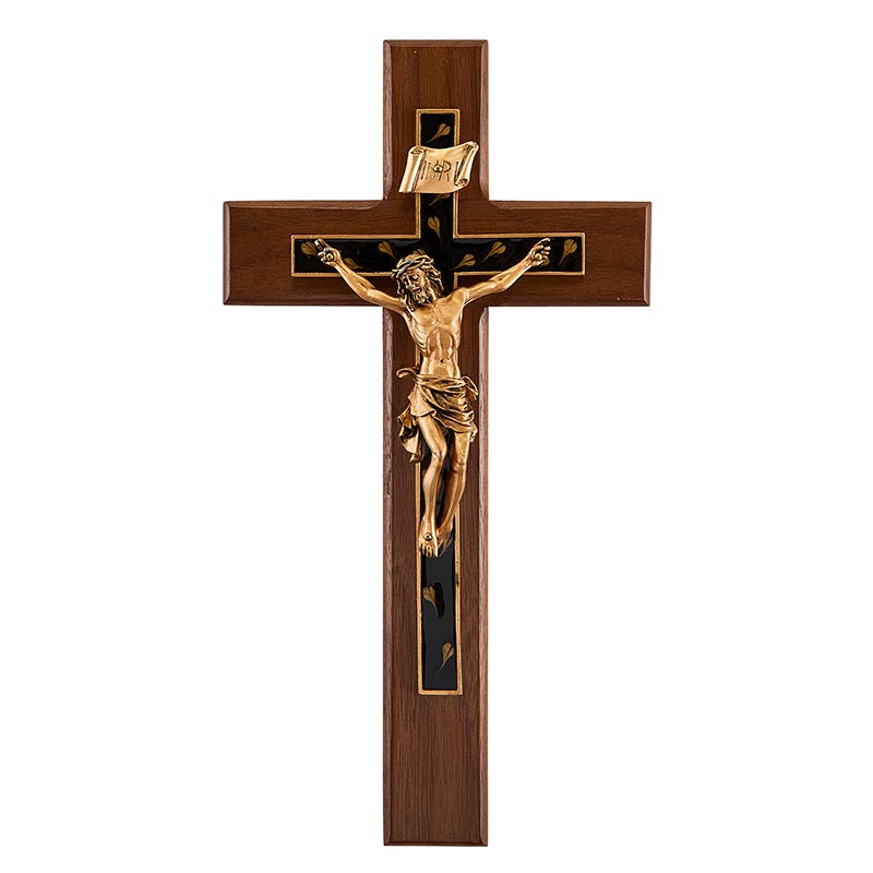 Crucifix with Floral Design - Golden Brown