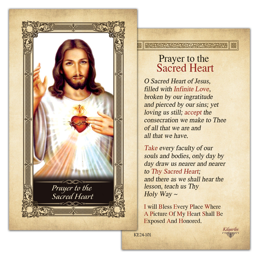 Sacred Heart Prayer Card back with Catholic devotional prayer to the Sacred Heart of Jesus