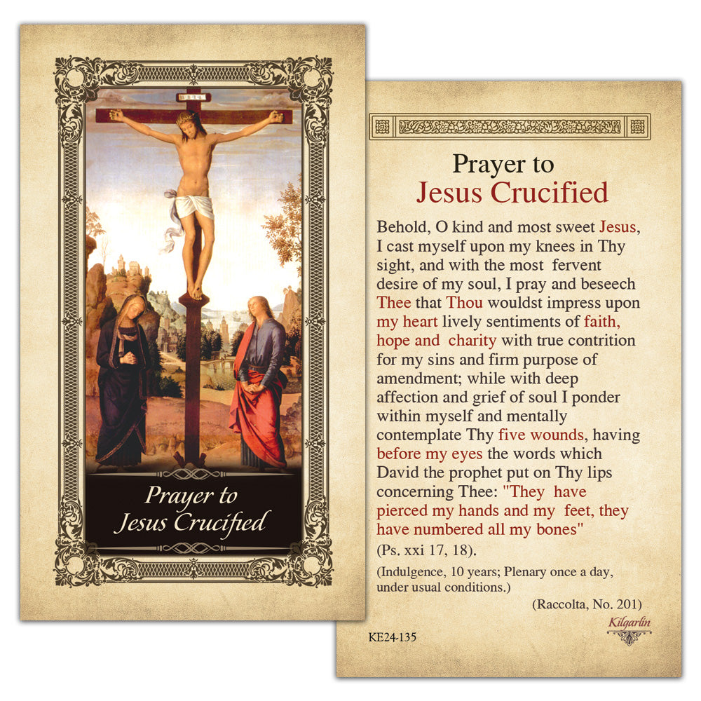 Jesus Crucified Prayer Card back with traditional Catholic prayer to Jesus Crucified