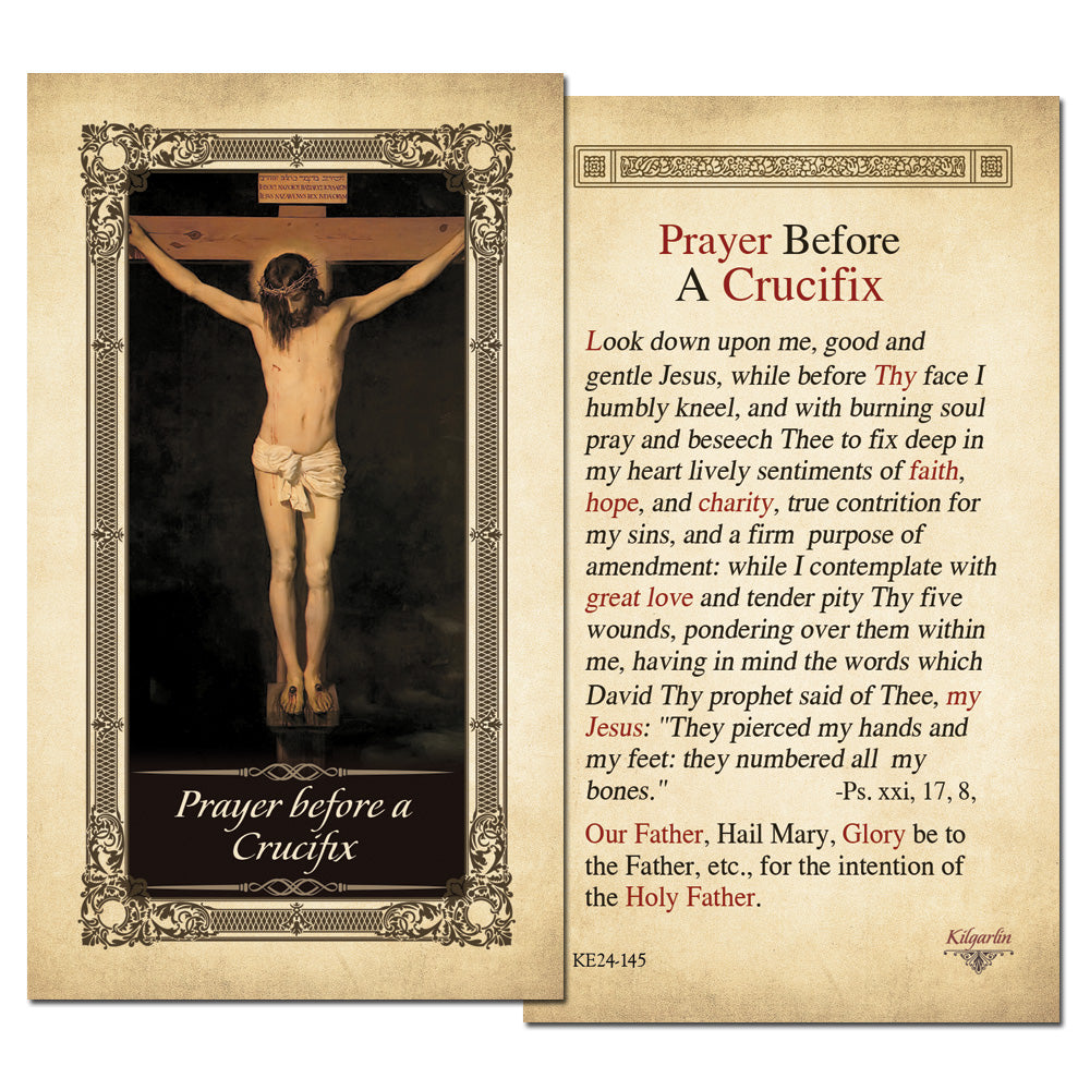 Prayer Before a Crucifix Prayer Card back with traditional Catholic prayer and devotional text