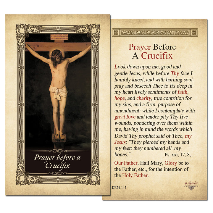 Prayer Before a Crucifix Prayer Card back with traditional Catholic prayer and devotional text