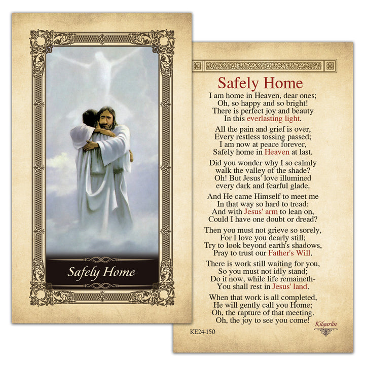 Safely Home laminated memorial prayer card with Christian sympathy poem text