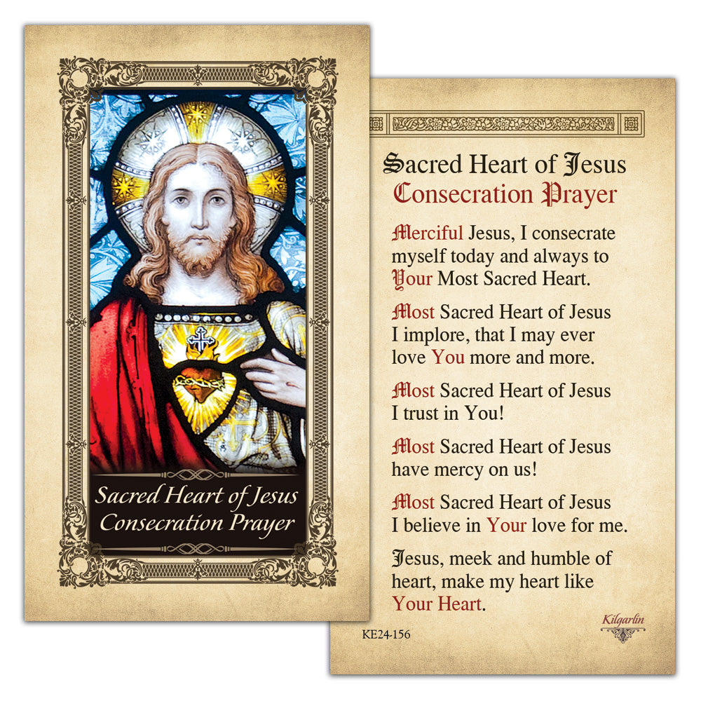 Sacred Heart of Jesus Consecration Prayer Card back with full consecration prayer to the Sacred Heart