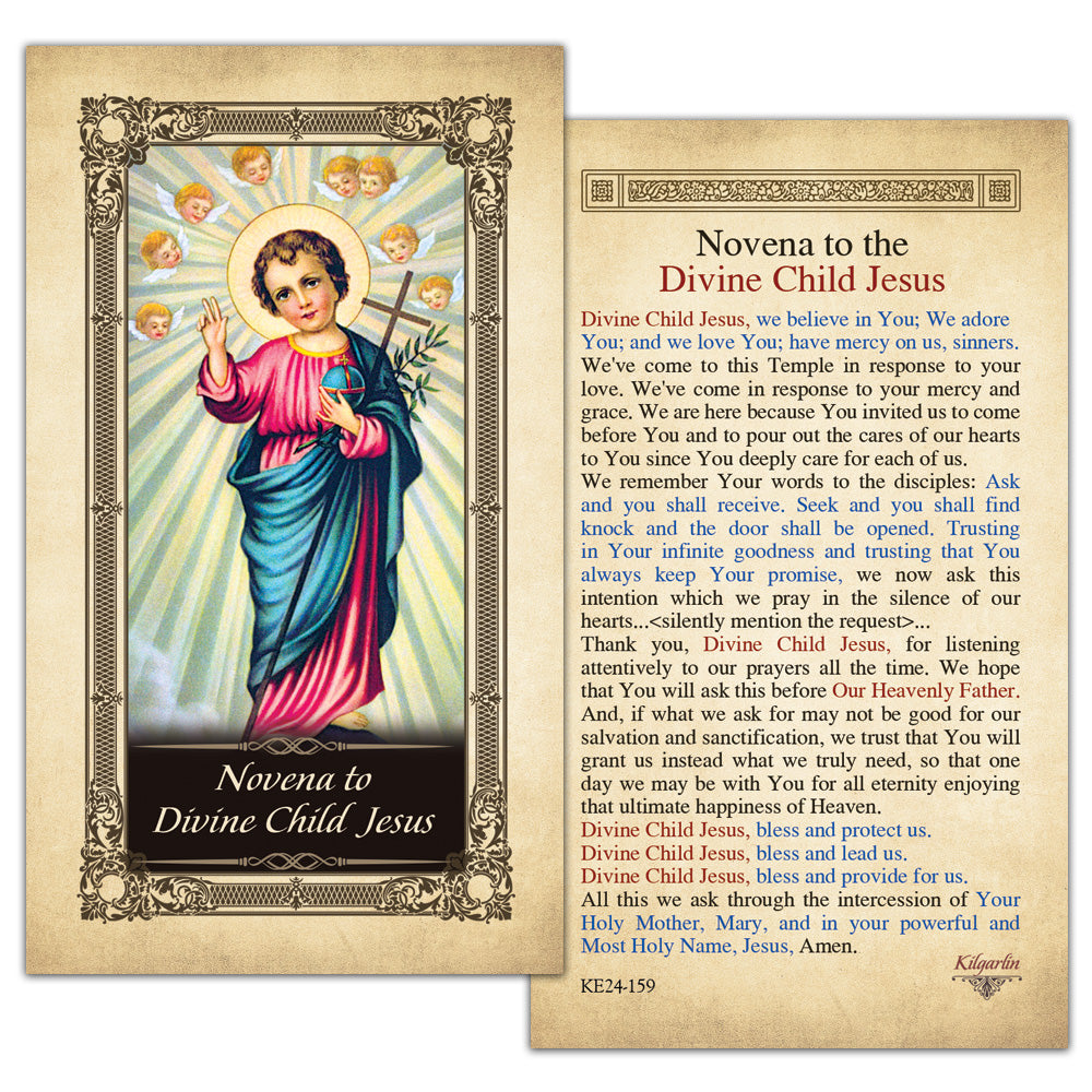 Novena to Divine Child Jesus Prayer Card back with nine-day Catholic prayer of trust and special intentions