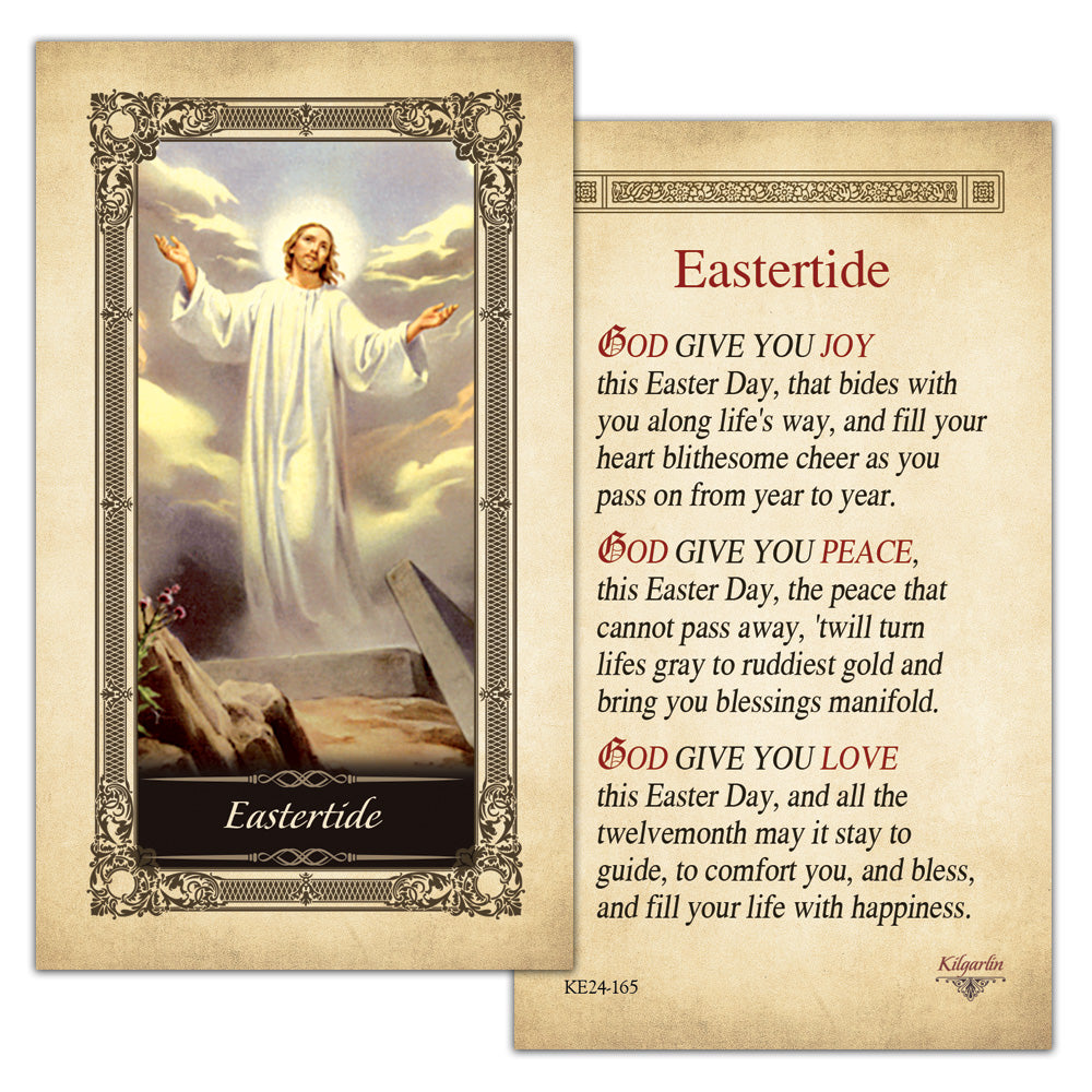 Back of Eastertide Kilgarlin Laminated Prayer Card with Easter prayer for joy, peace, and love, ideal for Catholic Easter devotion and church handouts.