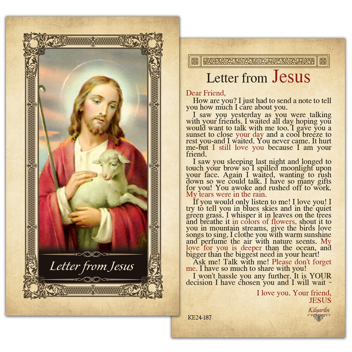 Laminated Letter from Jesus prayer card for Catholic faith and devotion