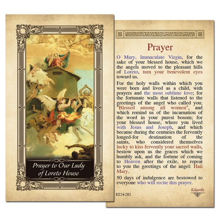 Our Lady of Loreto Prayer Card back with Catholic prayer honoring Mary&