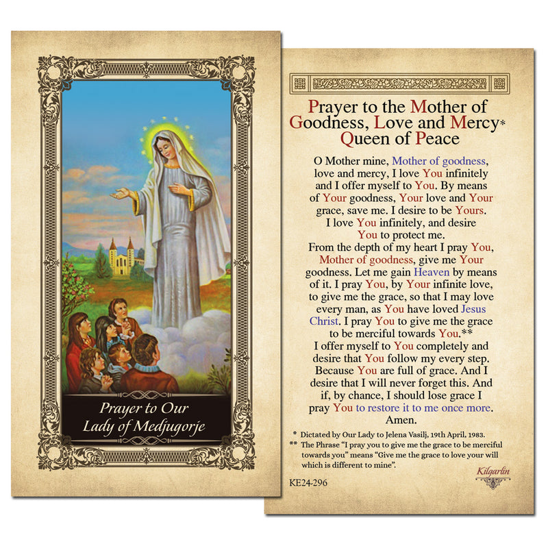 Our Lady of Medjugorje Kilgarlin Laminated Prayer Card