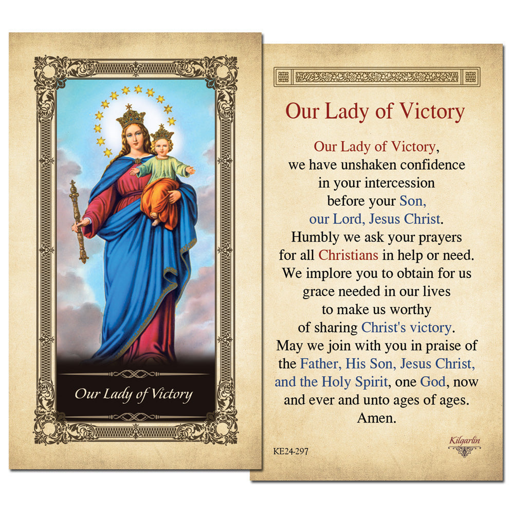 Our Lady of Victory Prayer Card back with Catholic prayer for Mary&