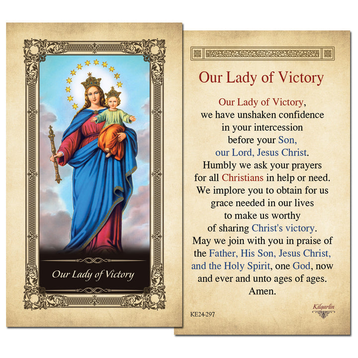 Our Lady of Victory Prayer Card back with Catholic prayer for Mary&