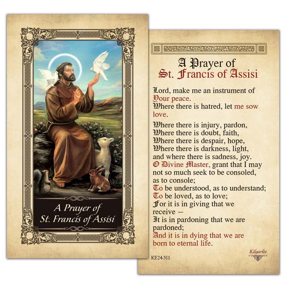 St. Francis of Assisi laminated Catholic prayer card with peace prayer