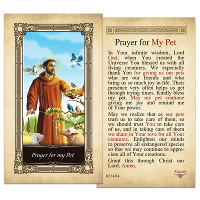 Prayer for My Pet Kilgarlin Laminated Prayer Card