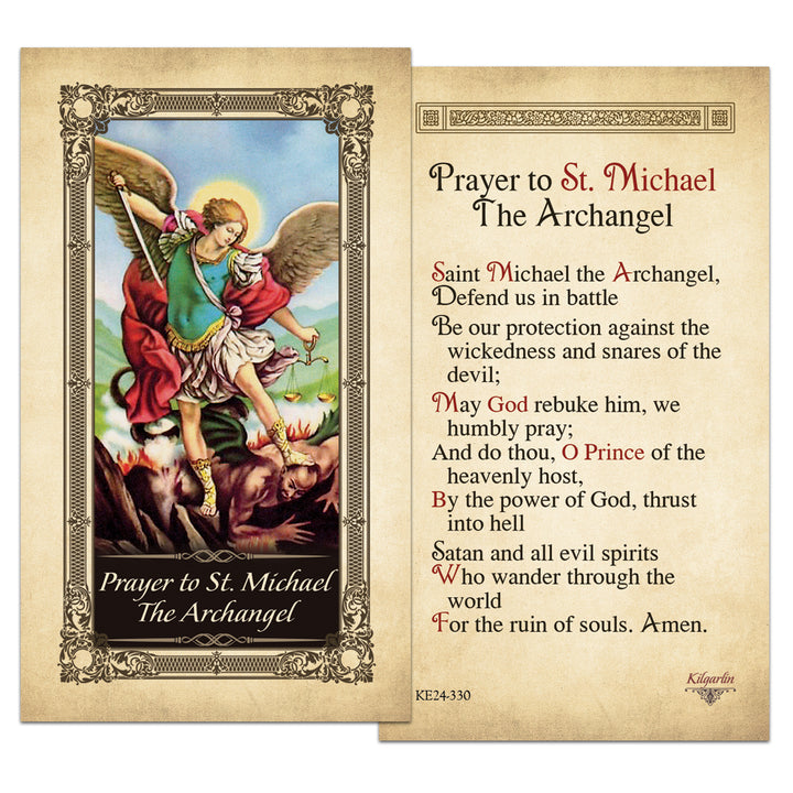 Laminated Saint Michael the Archangel prayer card for Catholic prayer and devotion