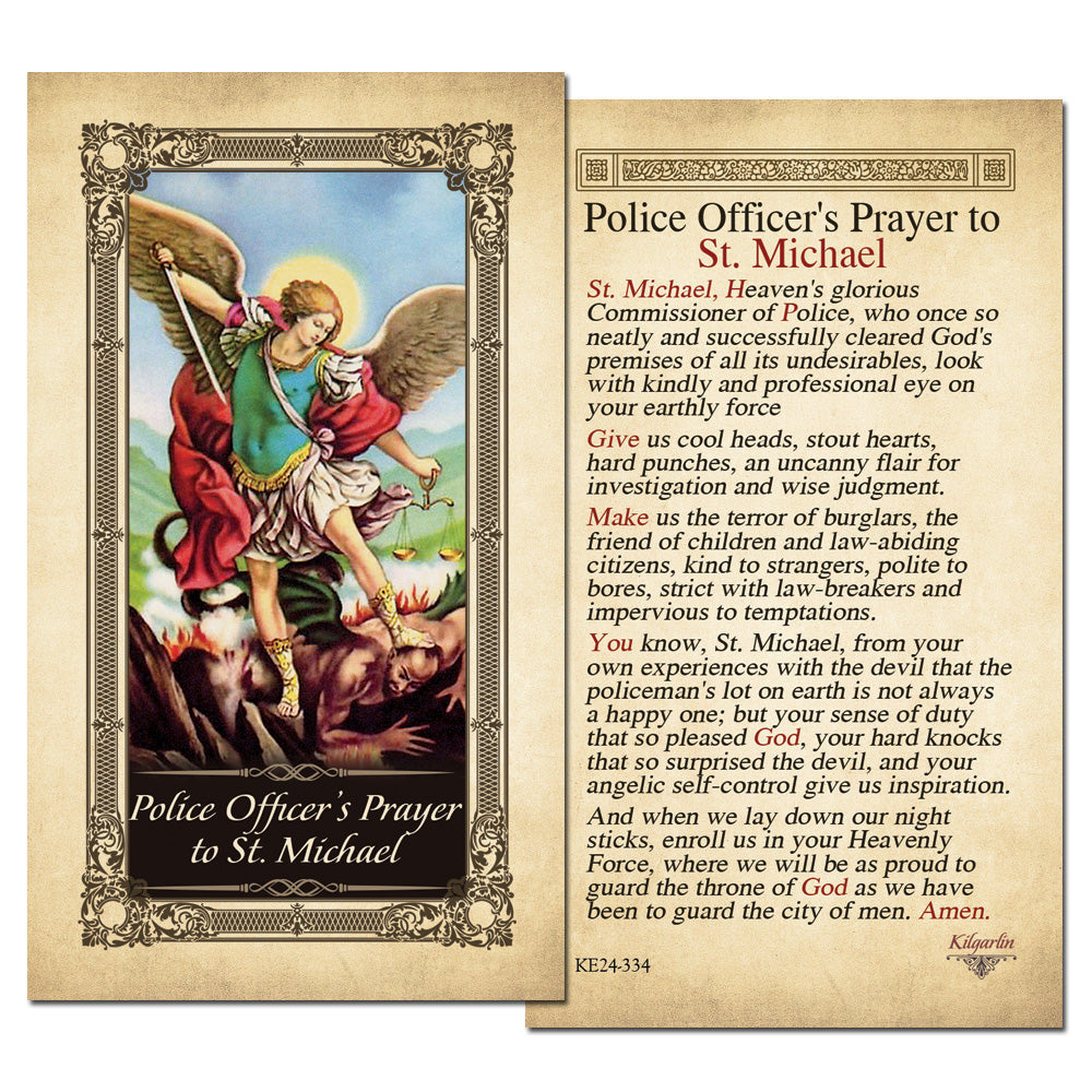 Police Officer's Prayer to St. Michael laminated Catholic prayer card with full prayer text
