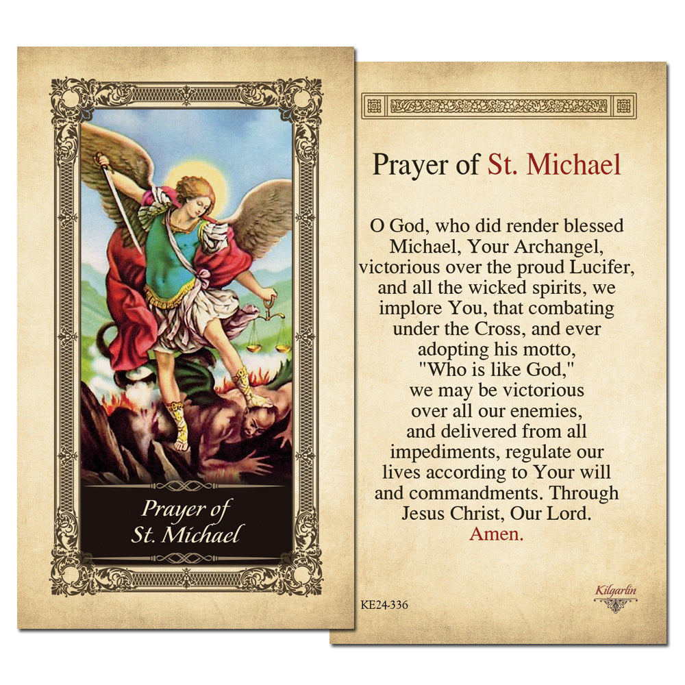 Prayer of St. Michael laminated Catholic prayer card with victory prayer