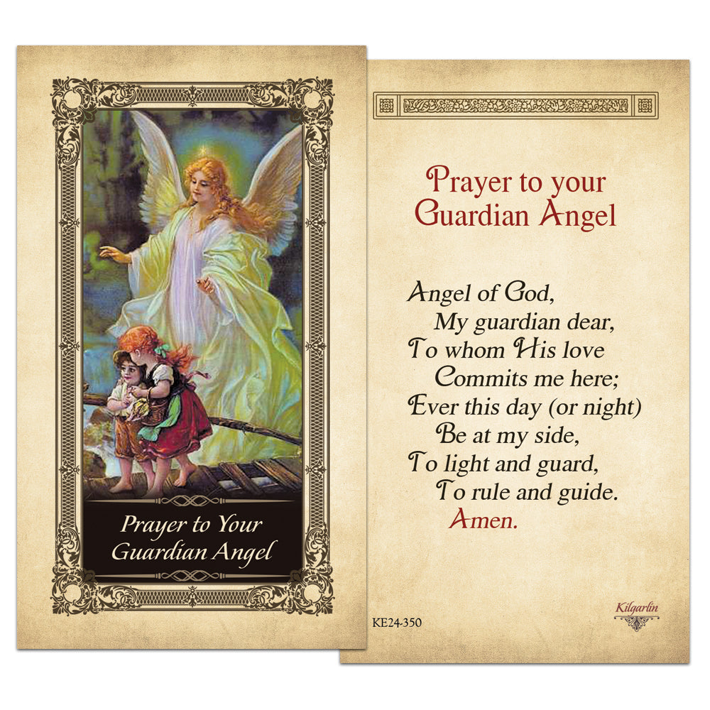 Back of Prayer to Your Guardian Angel Kilgarlin Laminated Prayer Card featuring the traditional Angel of God prayer for protection, guidance, and Catholic devotion.