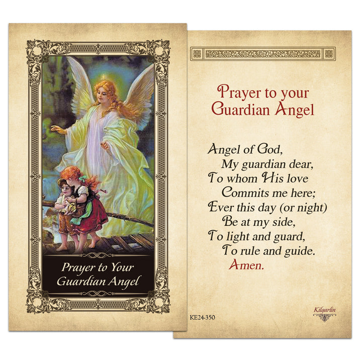 Back of Prayer to Your Guardian Angel Kilgarlin Laminated Prayer Card featuring the traditional Angel of God prayer for protection, guidance, and Catholic devotion.