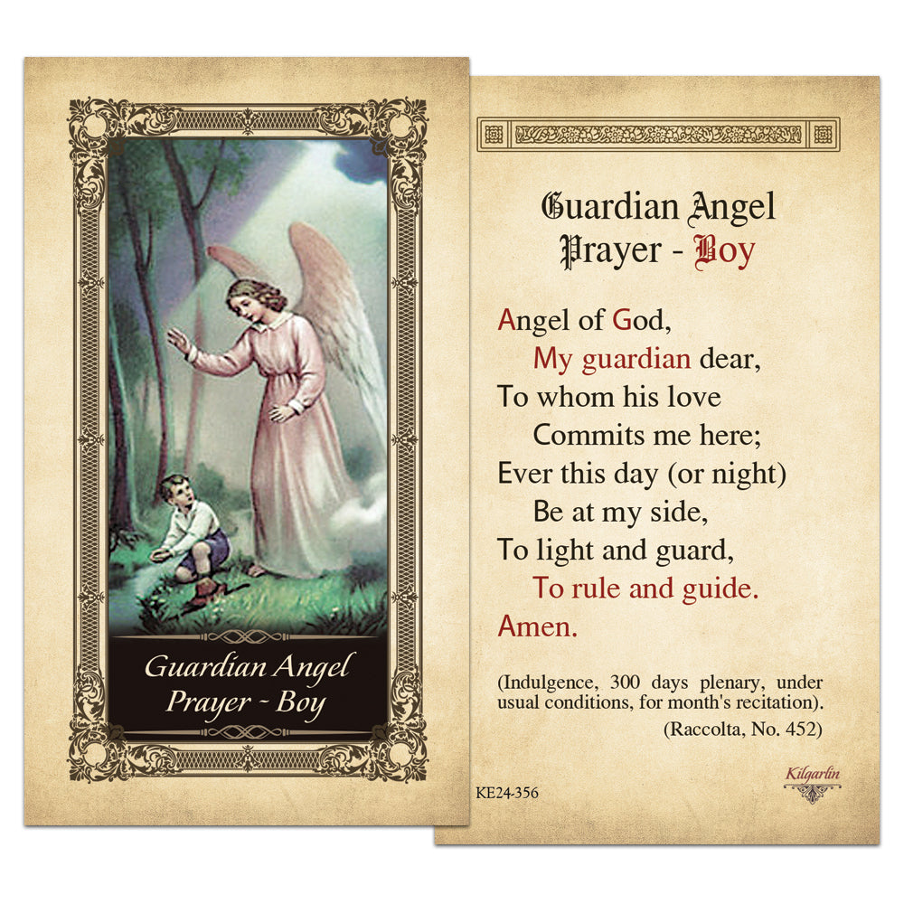 Guardian Angel Prayer Boy laminated Catholic prayer card with Angel of God prayer text