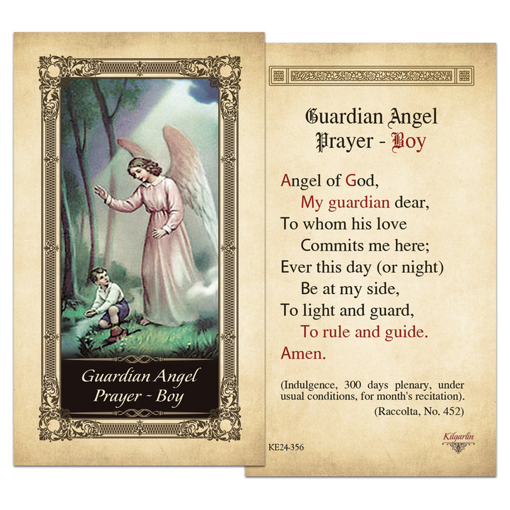 Guardian Angel Prayer Boy laminated Catholic prayer card with Angel of God prayer text