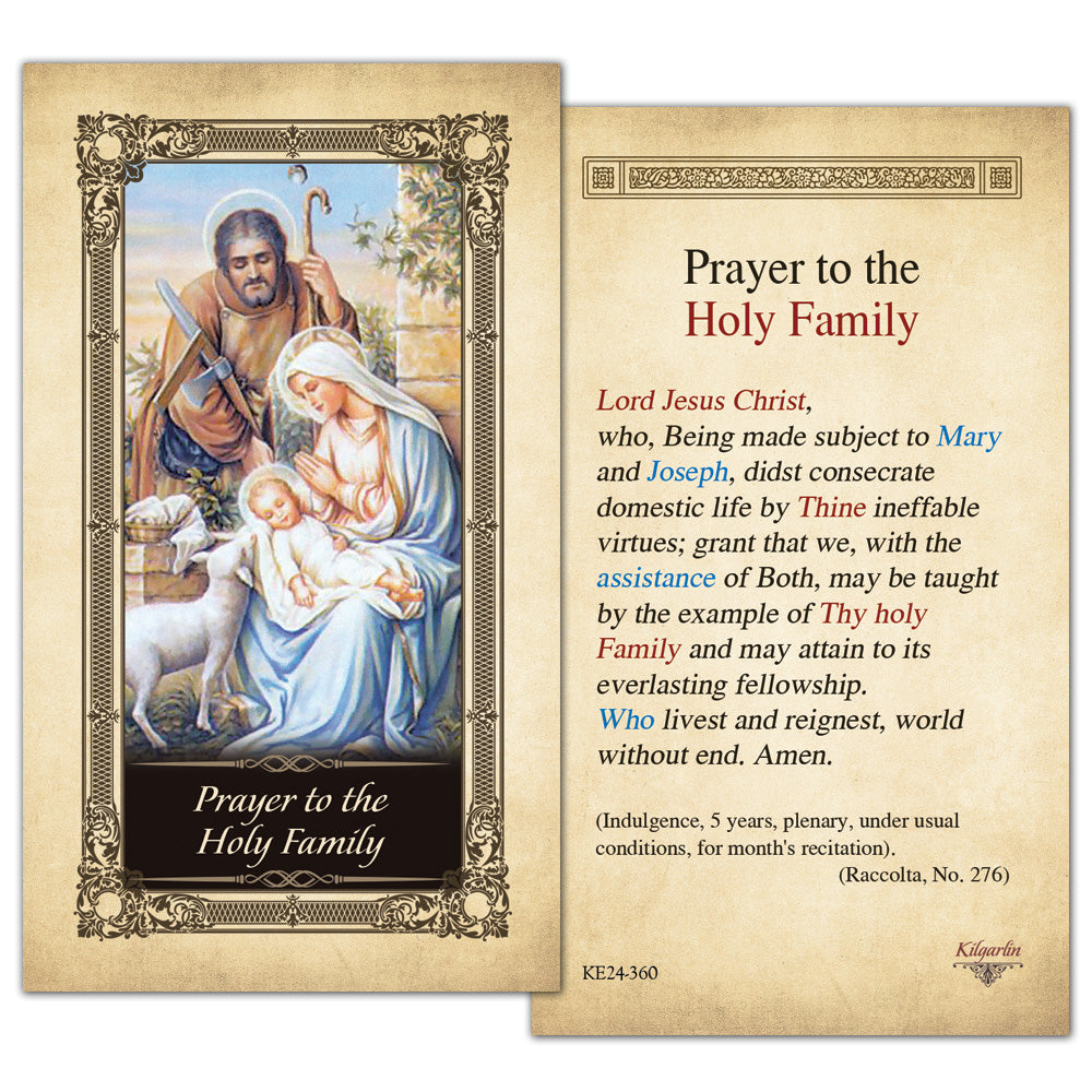 Prayer to the Holy Family laminated Catholic prayer card with family devotion prayer text