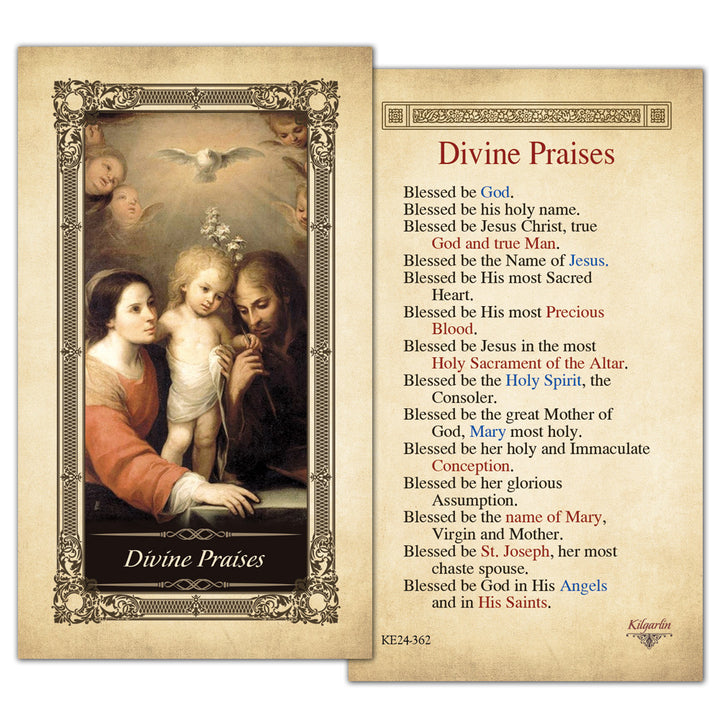 Divine Praises laminated Catholic prayer card with full Eucharistic praise text