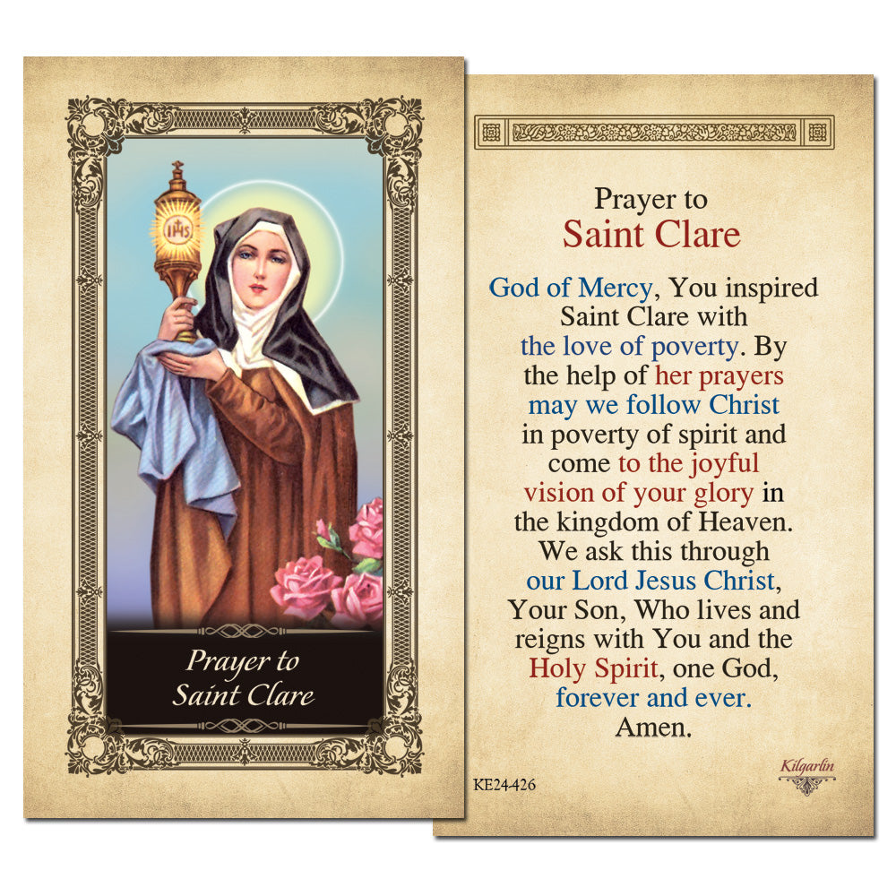 St. Clare of Assisi laminated Catholic prayer card with full prayer text