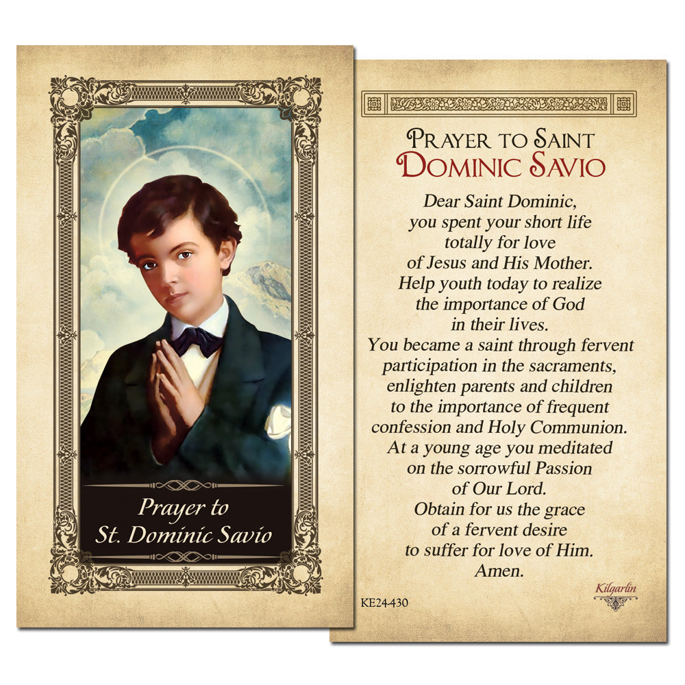St. Dominic Savio laminated Catholic prayer card with full youth prayer