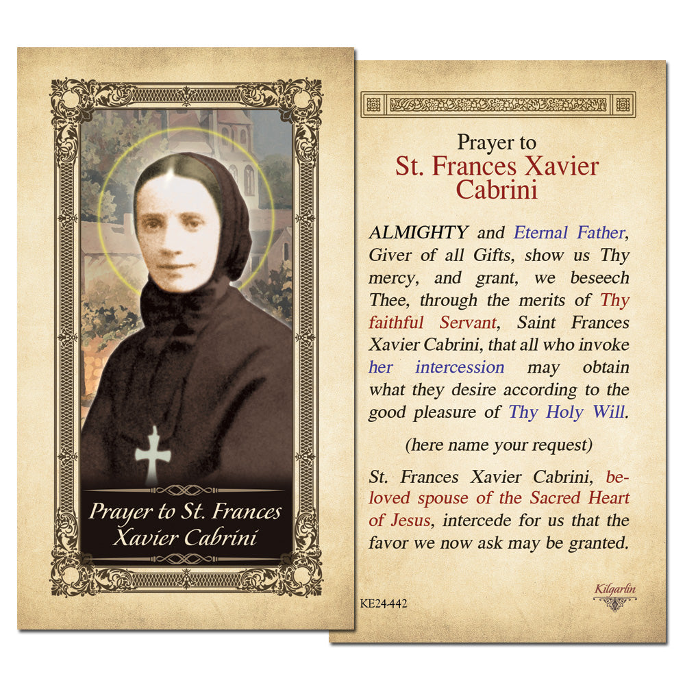 St. Frances Xavier Cabrini laminated Catholic prayer card with full prayer text