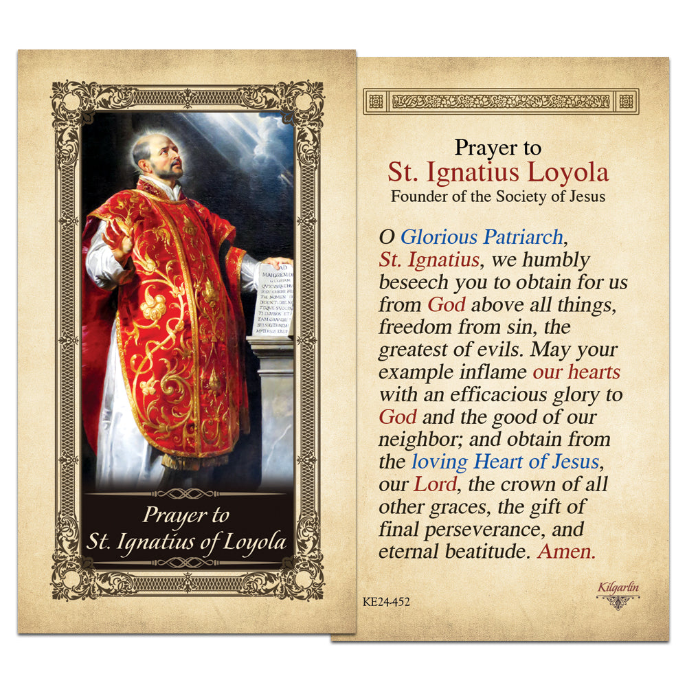 Prayer to St. Ignatius of Loyola Catholic devotional card with gold accents