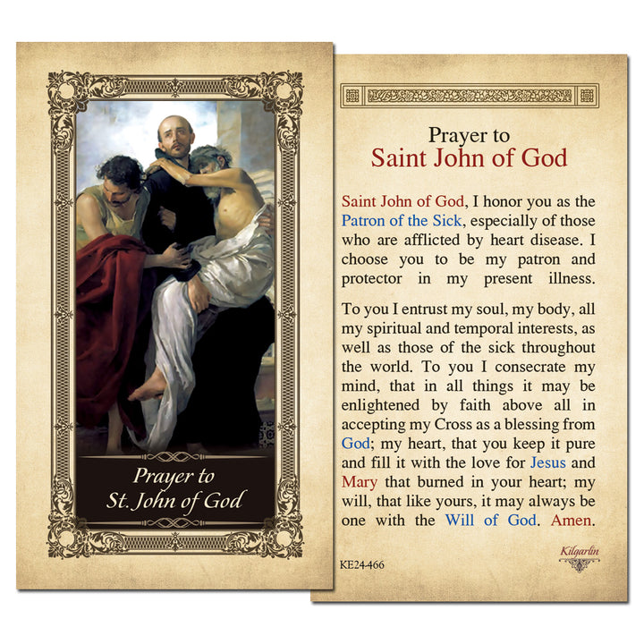 St. John of God Prayer Card back with prayer for the sick and those with heart disease