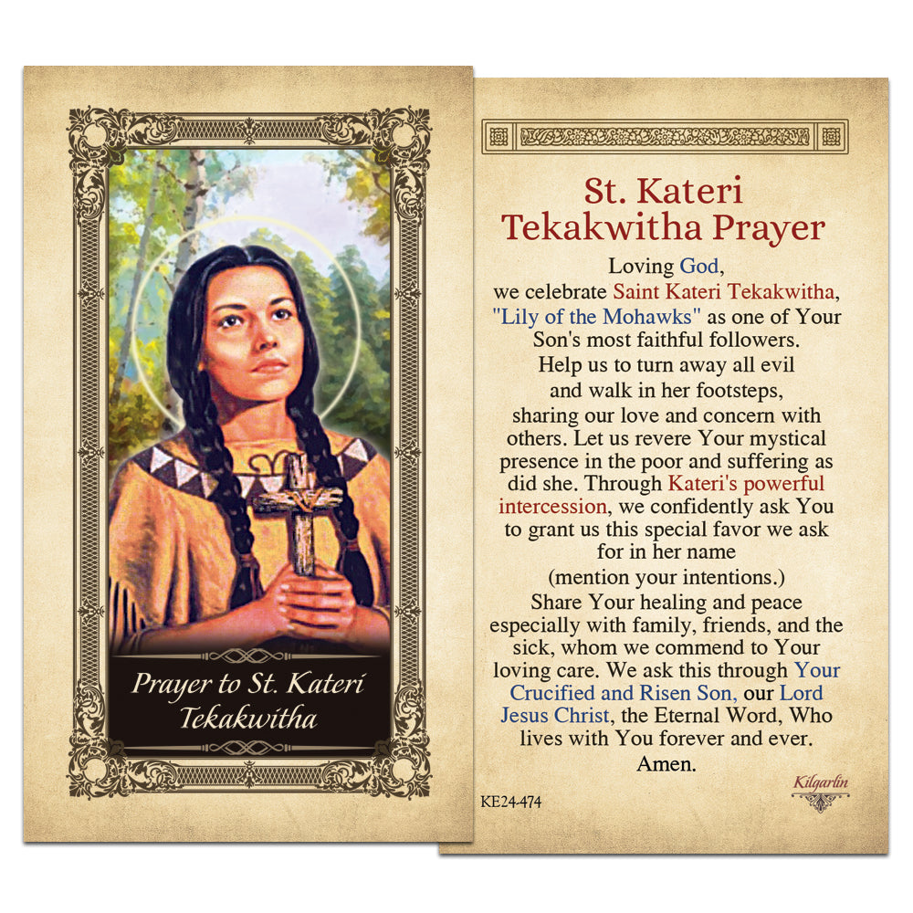 St. Kateri Tekakwitha laminated Catholic prayer card with healing and peace prayer