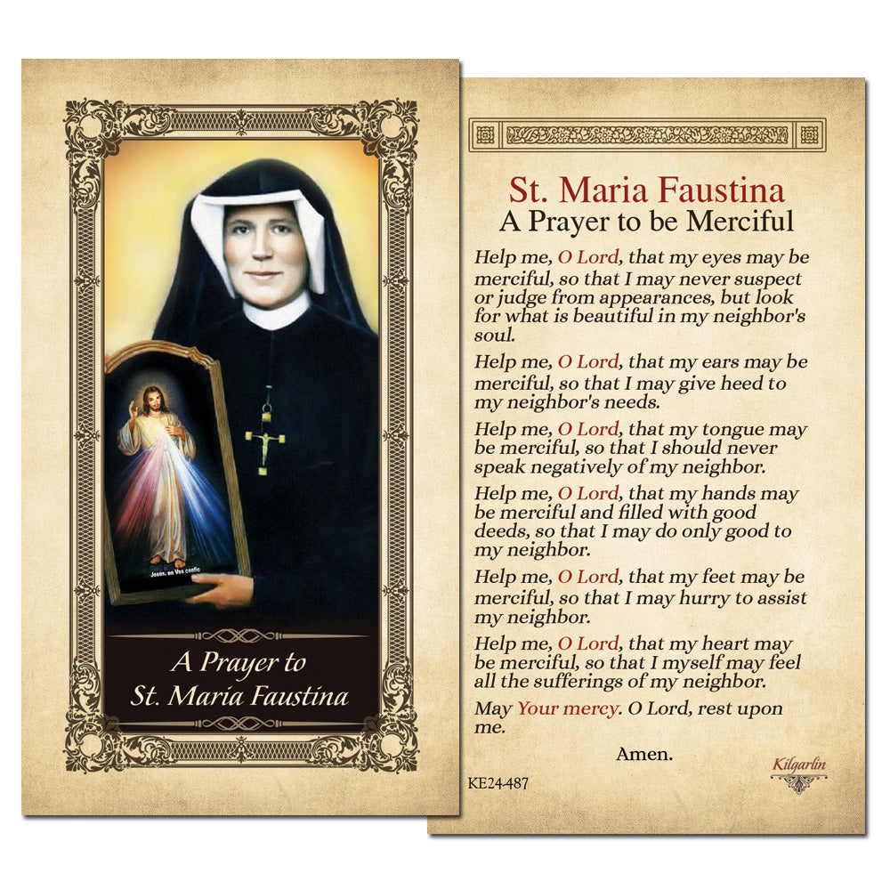 St. Faustina laminated Catholic prayer card with Prayer to Be Merciful