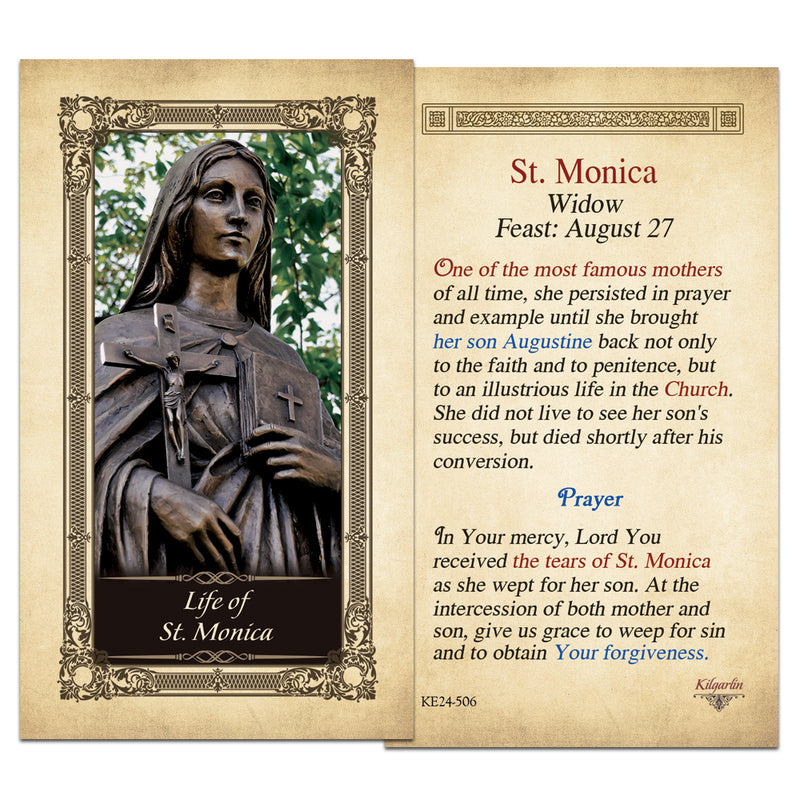Life of St. Monica Kilgarlin Laminated Prayer Card