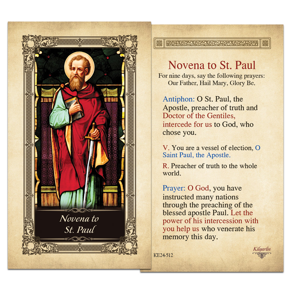 St. Paul Catholic novena prayer card with nine-day prayer and gold accents