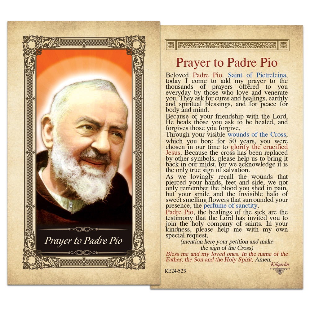 Catholic Padre Pio Healing Prayer Kilgarlin Laminated Prayer Card for healing, faith, and personal devotion