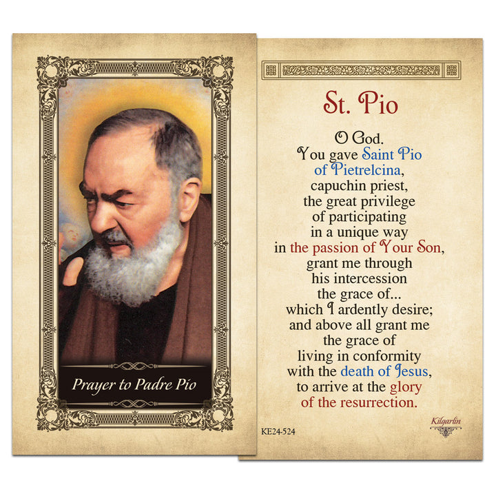 Prayer to Padre Pio Kilgarlin Laminated Prayer Card with intercessory prayer to St. Padre Pio for grace, healing, and spiritual strength.