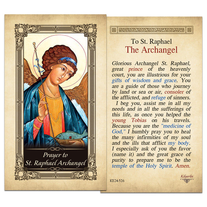 Laminated Saint Raphael Archangel prayer card for Catholic prayer and devotion