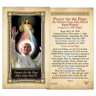 Prayer for the Pope Pope John Paul II Kilgarlin Laminated Prayer Card