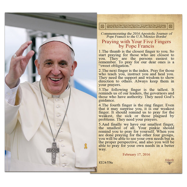 Pope Francis five finger prayer laminated Catholic prayer card with prayer instructions