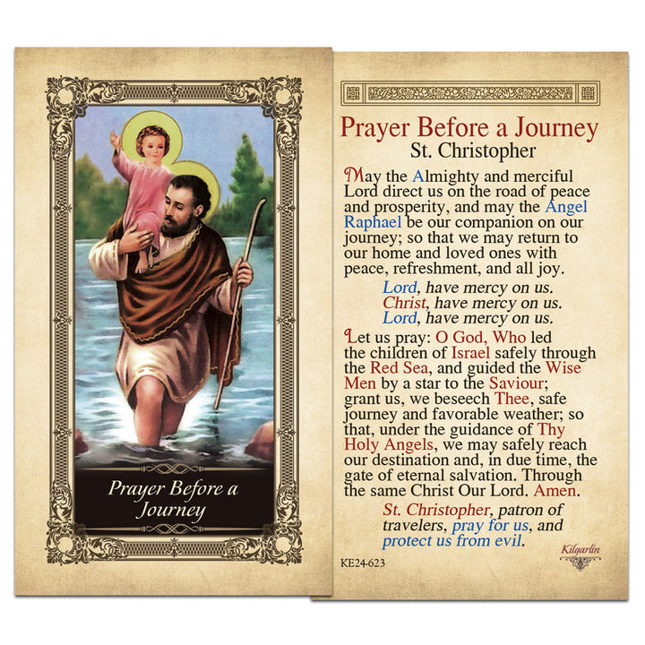 St. Christopher laminated Catholic travel prayer card with safe journey prayer text