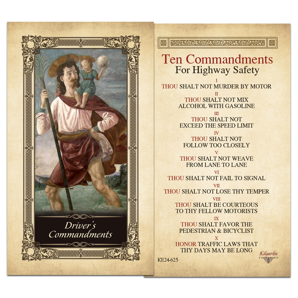 Driver's Commandments laminated Catholic prayer card with Ten Commandments for Highway Safety