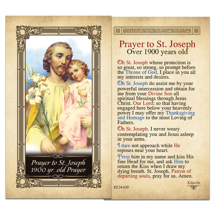 St. Joseph 1900 Year Old Prayer laminated Catholic prayer card with full prayer text
