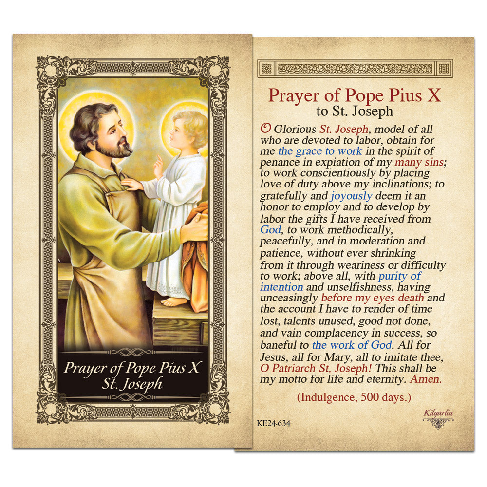 Prayer of Pope Pius X to St. Joseph laminated Catholic prayer card