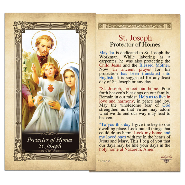 St. Joseph Protector of Homes laminated Catholic prayer card with family protection prayer