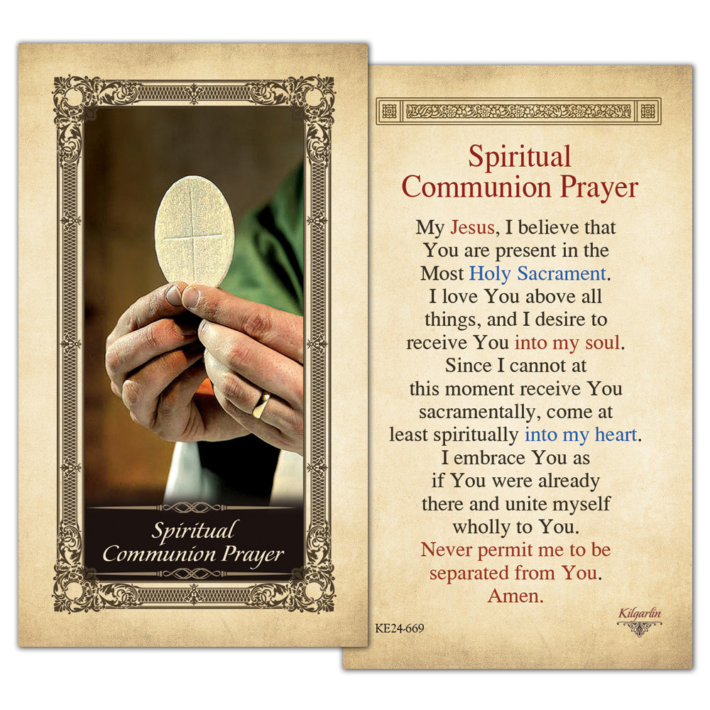 Spiritual Communion laminated Catholic prayer card with Eucharistic prayer text