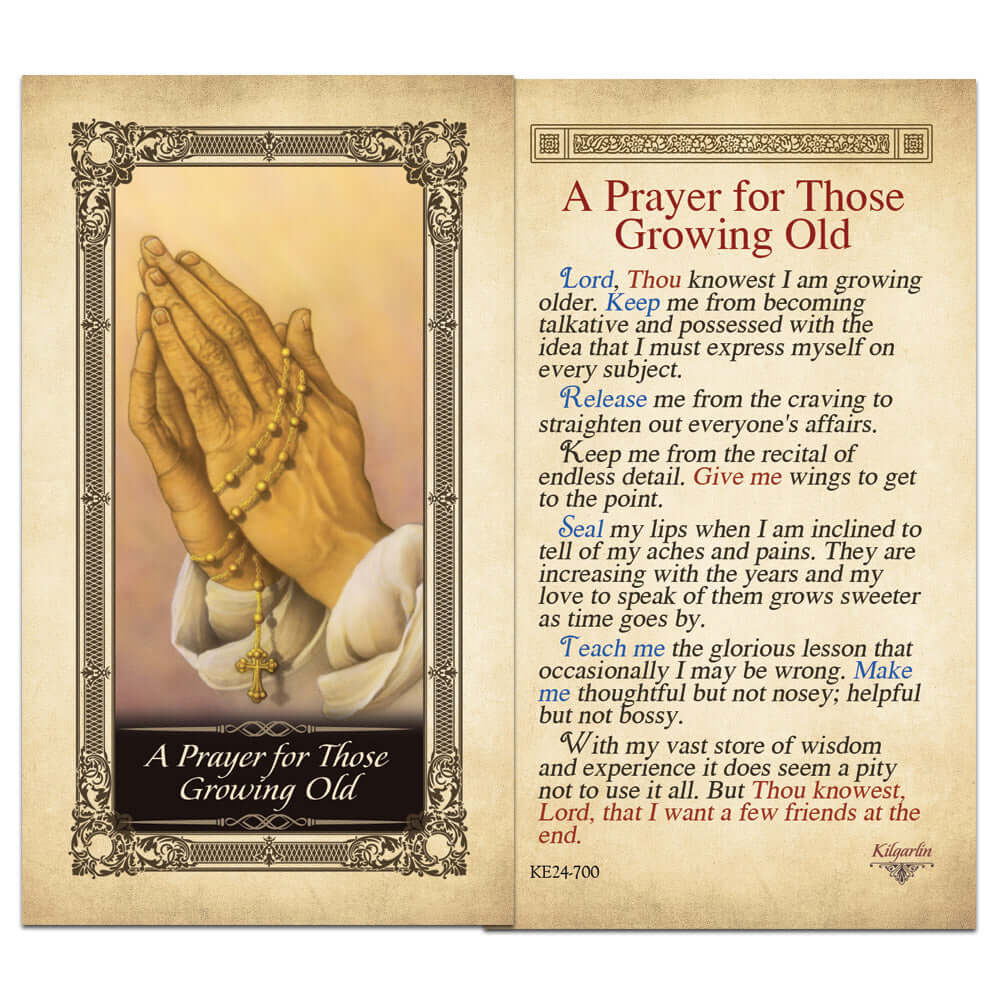 A Prayer for Those Growing Old laminated Catholic prayer card with devotional prayer text